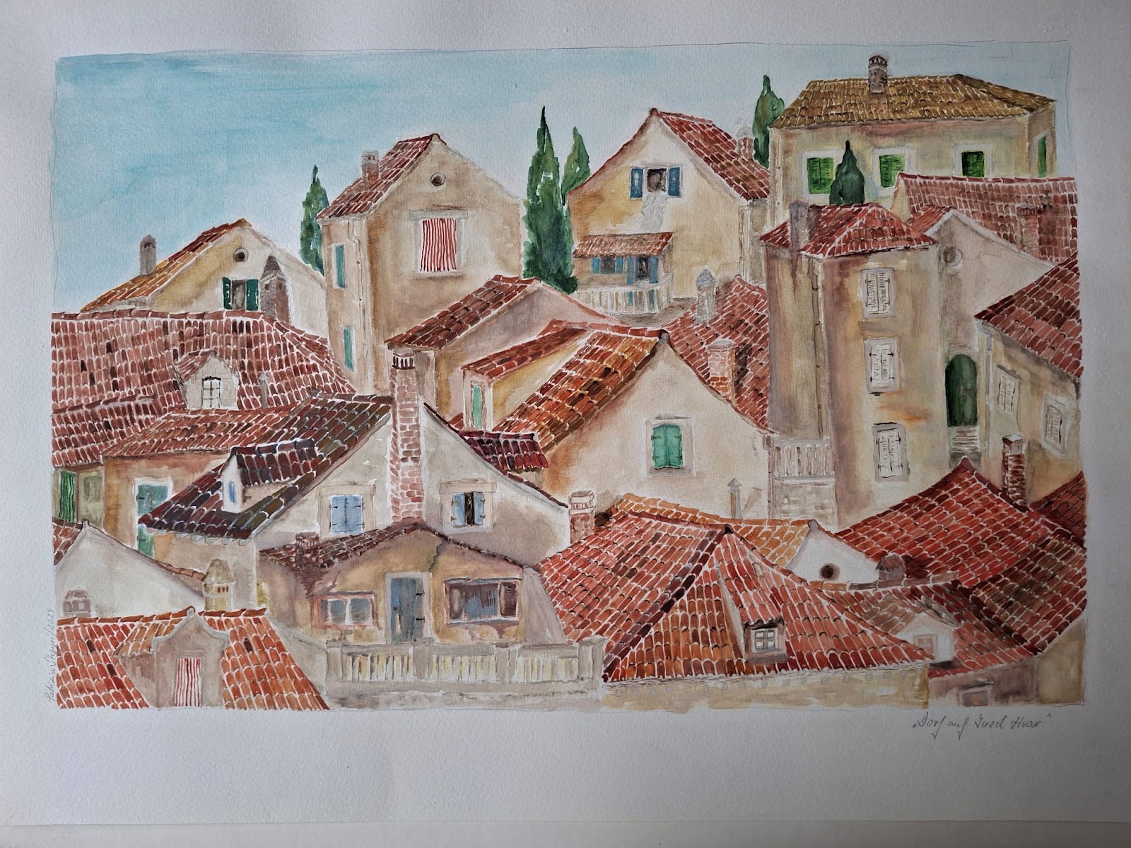 Dorf auf Insel Hvar – Aquarell von Patrizia Steppi